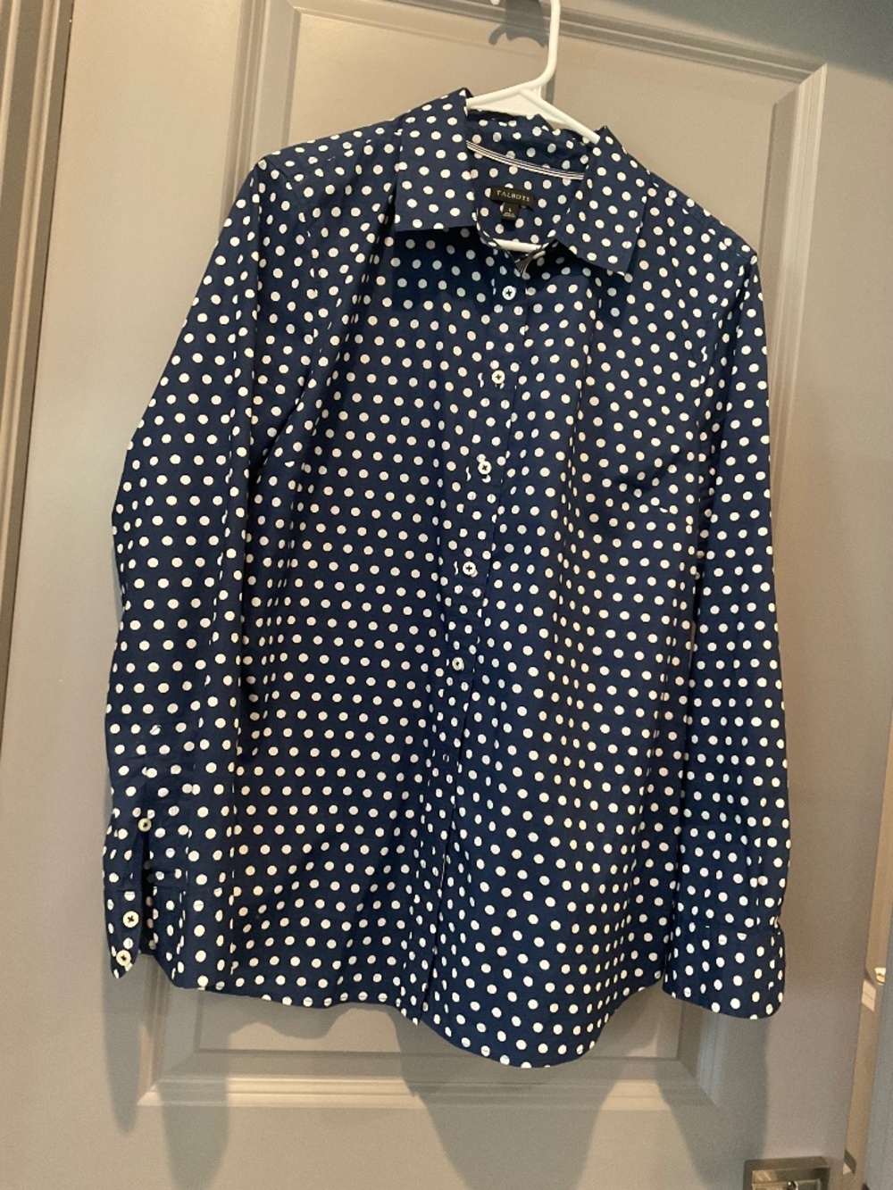 Navy blue polka dot cotton shirt